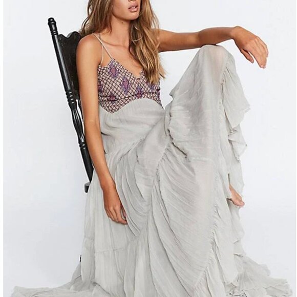 Free People Lost in a Dream Maxi Dress Beaded Embroidered Boho Fairy Festival 6 - Picture 2 of 16